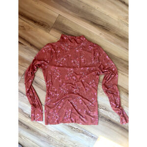 AFRM Los Angeles Zoe Floral Print Sheer Mockneck Mesh Top Romantic Boho Size L